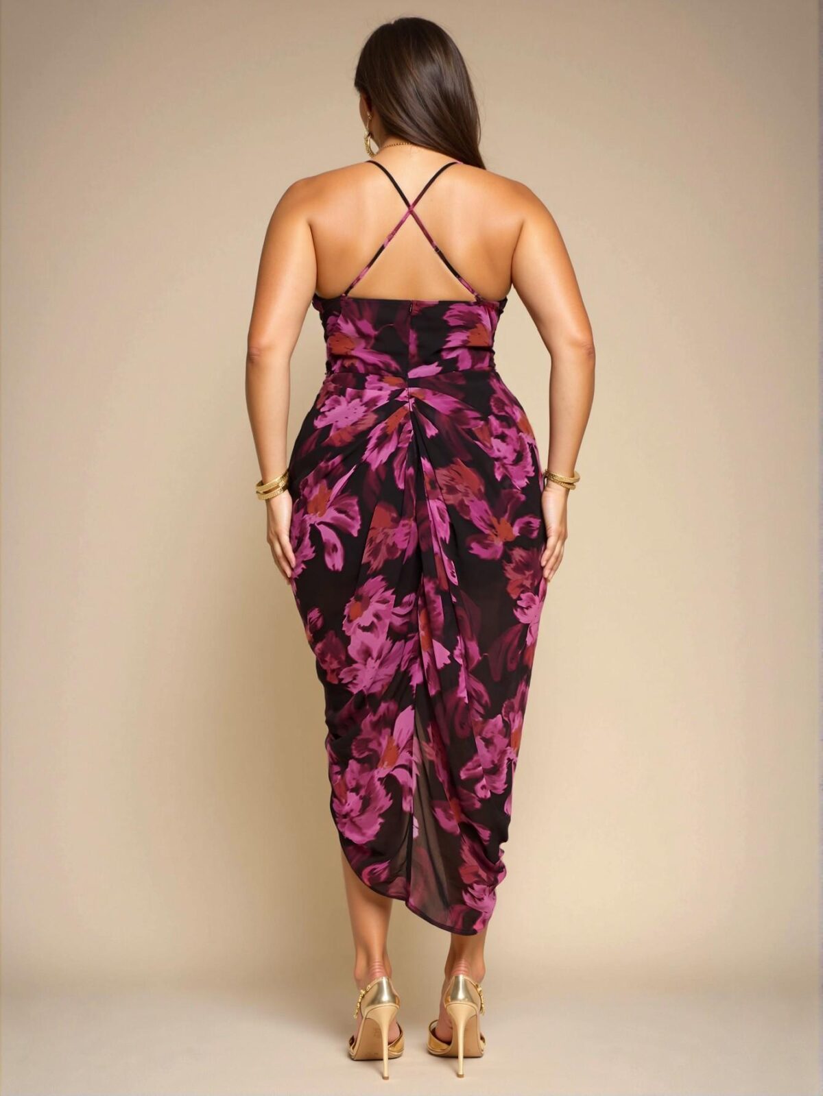 Elegant Purple Ruched High Slit Backless Draped Neck Camisole Dress for Spring and Summer Celebrations, Country Concerts, and Rave Events - Chic, Classy, and Trendy Fashion Style to Dress to Impress - Image 2