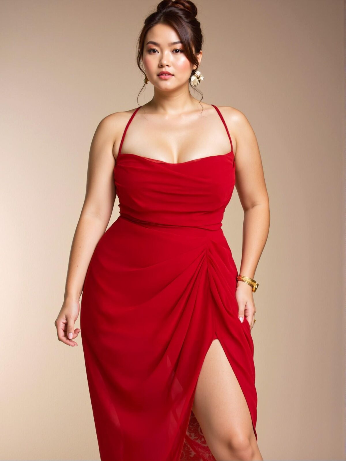 Elegant Red Flowing Chiffon Dress with High Split and Draped Details for Graduations and Birthdays - Chic, Classy and Trendy Fashion Style to Dress to Impress - Image 4