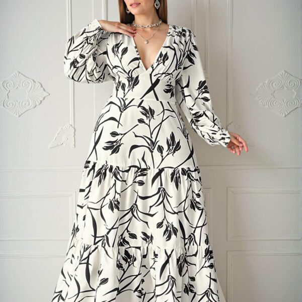 Elegant Apricot Floral Print Puff Sleeve Maxi Dress for Vacations – Chic, Classy and Trendy Fashion Style to Dress to Impress