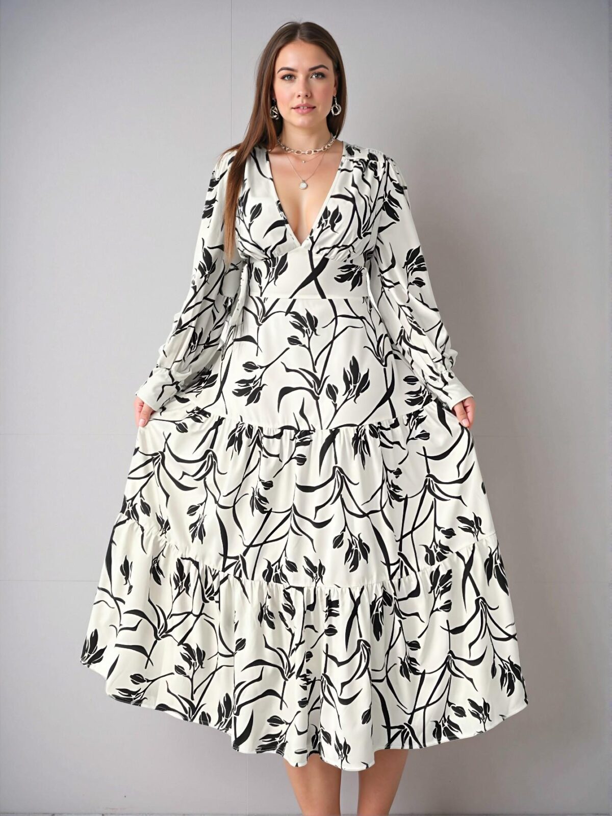 Elegant Apricot Floral Print Puff Sleeve Maxi Dress for Vacations – Chic, Classy and Trendy Fashion Style to Dress to Impress - Image 4