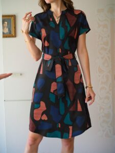 Elegant Multicolor Stylish V-Neck Geometric Print Casual Dress for Spring and Summer - Chic, Classy and Trendy Fashion Style to Dress to Impress