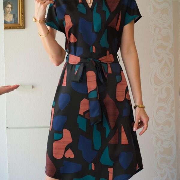 Elegant Multicolor Stylish V-Neck Geometric Print Casual Dress for Spring and Summer - Chic, Classy and Trendy Fashion Style to Dress to Impress