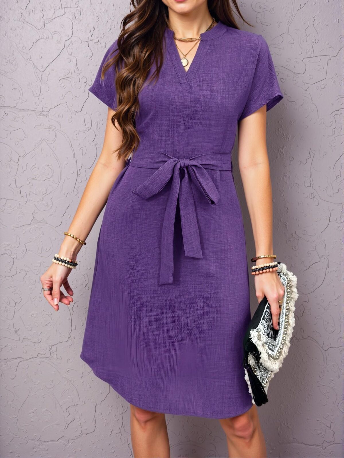 Elegant Purple A-Line Waist Belted Dress for Summer Business Casual Style "Chic, Classy and Trendy Fashion to Dress to Impress" - Image 5