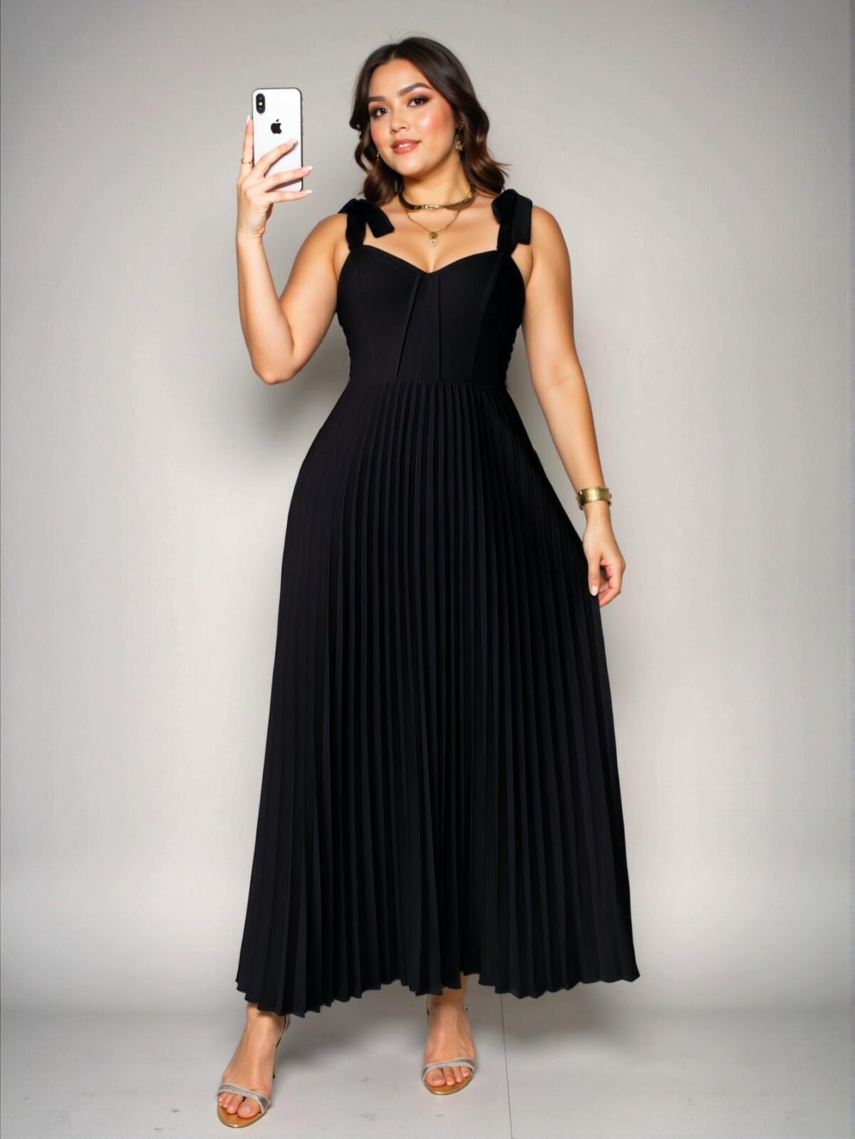 Elegant Black Romantic High Waist A-Line Dress with Tie-Front and Pleats - Chic, Classy and Trendy Fashion Style to Dress to Impress