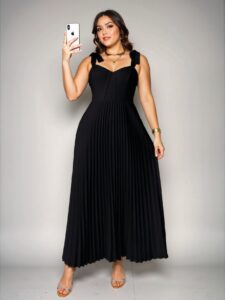 Elegant Black Romantic High Waist A-Line Dress with Tie-Front and Pleats - Chic, Classy and Trendy Fashion Style to Dress to Impress