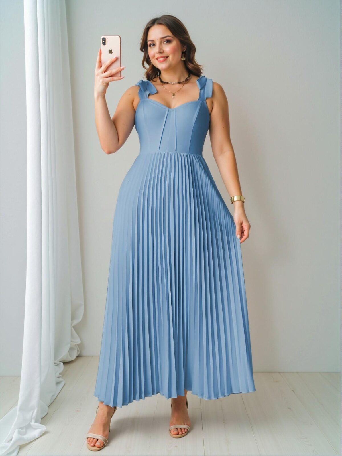 Elegant Blue Flare Dress with Sleeveless Tie Belt for Your Romantic Getaway - Chic, Classy and Trendy Fashion Style to Dress to Impress