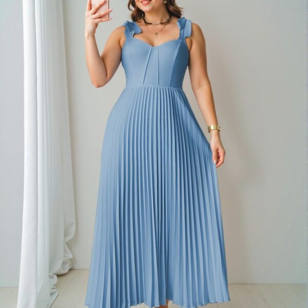 Elegant Blue Flare Dress with Sleeveless Tie Belt for Your Romantic Getaway - Chic, Classy and Trendy Fashion Style to Dress to Impress
