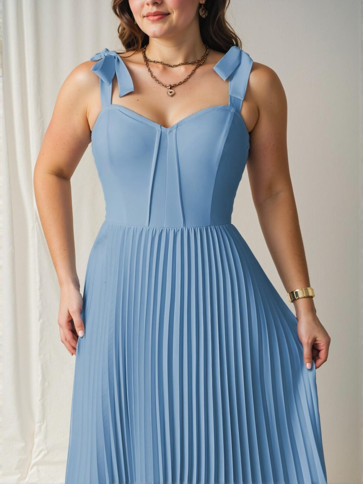 Elegant Blue Flare Dress with Sleeveless Tie Belt for Your Romantic Getaway - Chic, Classy and Trendy Fashion Style to Dress to Impress - Image 3