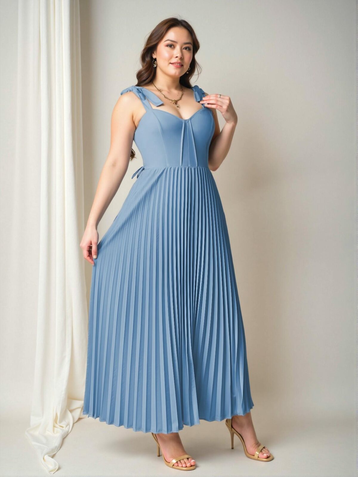 Elegant Blue Flare Dress with Sleeveless Tie Belt for Your Romantic Getaway - Chic, Classy and Trendy Fashion Style to Dress to Impress - Image 4