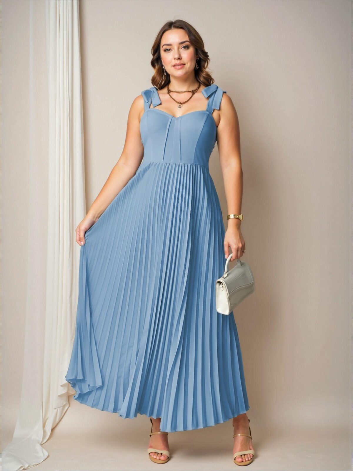 Elegant Blue Flare Dress with Sleeveless Tie Belt for Your Romantic Getaway - Chic, Classy and Trendy Fashion Style to Dress to Impress - Image 5