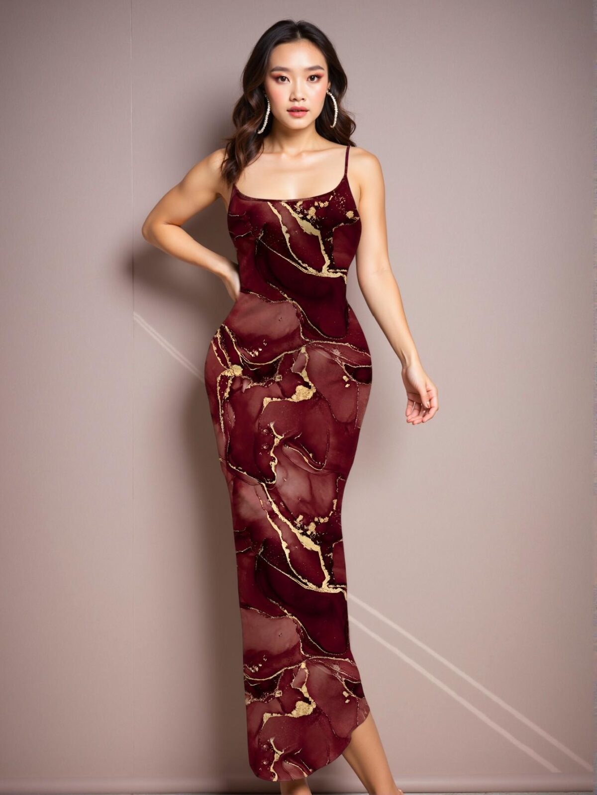 Elegant Multicolor Ultra Long Slim Dress with Floral Smudging Print for Spring and Summer - Chic, Classy and Trendy Fashion Style to Dress to Impress - Image 2