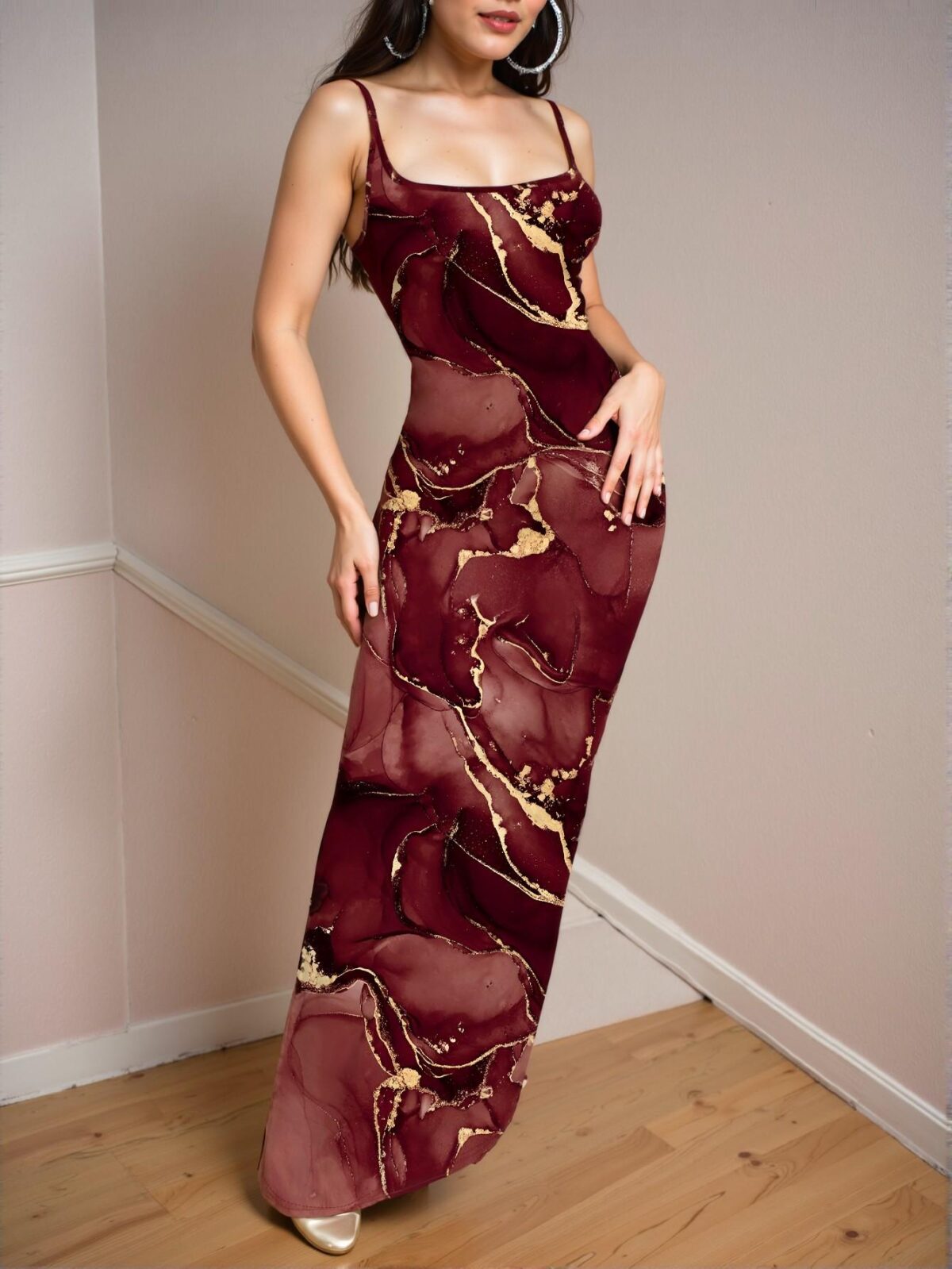 Elegant Multicolor Ultra Long Slim Dress with Floral Smudging Print for Spring and Summer - Chic, Classy and Trendy Fashion Style to Dress to Impress - Image 3
