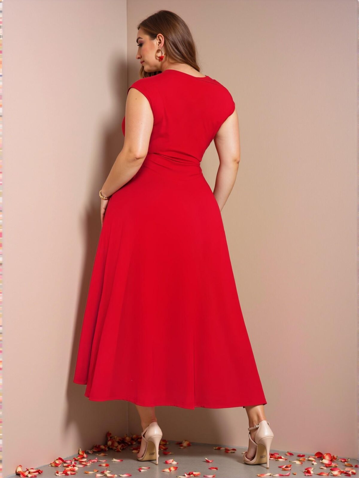 Elegant Red Chic Plus Size Asymmetrical Twist Neck Dress for Spring and Summer Events - A Stylish Choice for Easter, Carnival, and Back to School - Chic, Classy and Trendy Fashion Style to Dress to Impress - Image 2