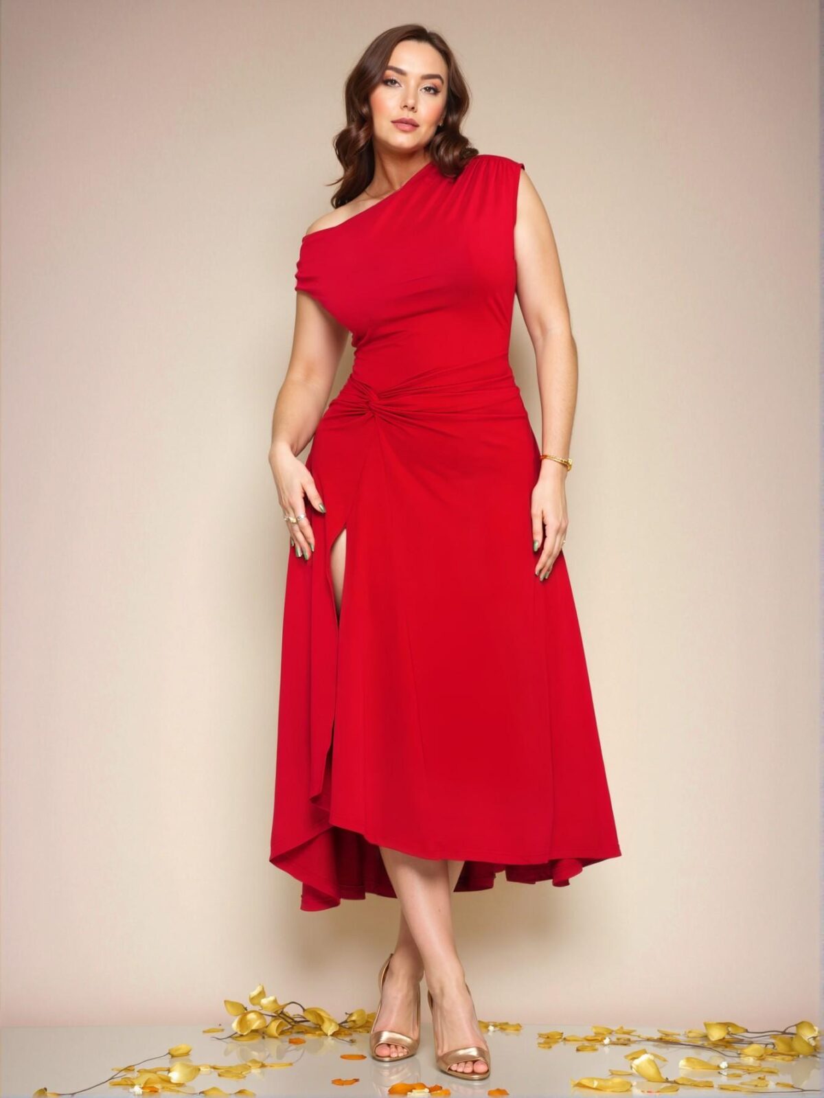Elegant Red Chic Plus Size Asymmetrical Twist Neck Dress for Spring and Summer Events - A Stylish Choice for Easter, Carnival, and Back to School - Chic, Classy and Trendy Fashion Style to Dress to Impress - Image 4
