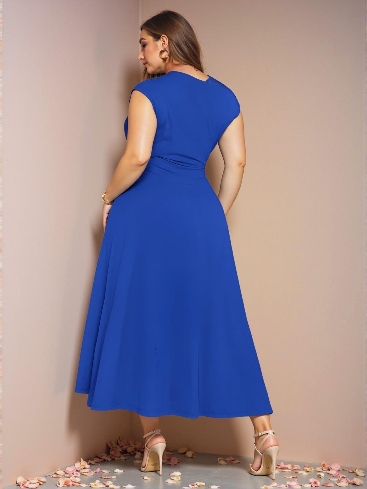 Elegant Royal Blue Stylish Asymmetrical Neck Twist Front Dress with Split Hem for Birthday Celebrations - Chic, Classy and Trendy Fashion Style to Dress to Impress - Image 2