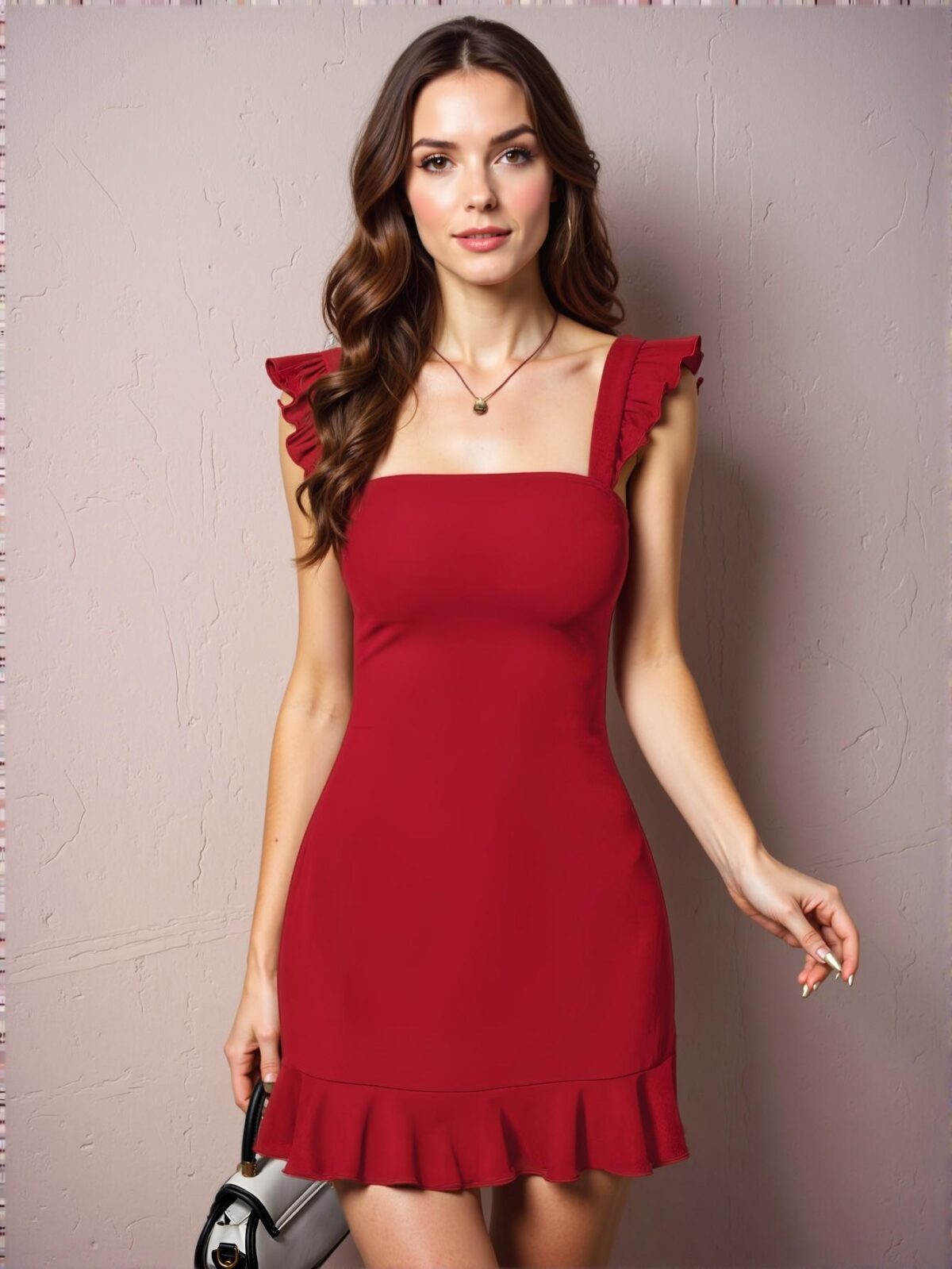 Elegant Burgundy Flounce Hem Ruffle Trim Square Neck Dress for Spring and Summer Chic, Classy and Trendy Fashion Style to Dress to Impress - Image 4