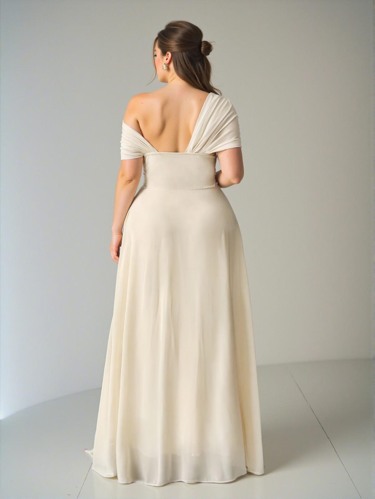 Elegant Apricot Asymmetrical One Shoulder Chiffon Midi Dress with Slit for Wedding Guests and Parties - Chic, Classy and Trendy Fashion Style to Dress to Impress - Image 2