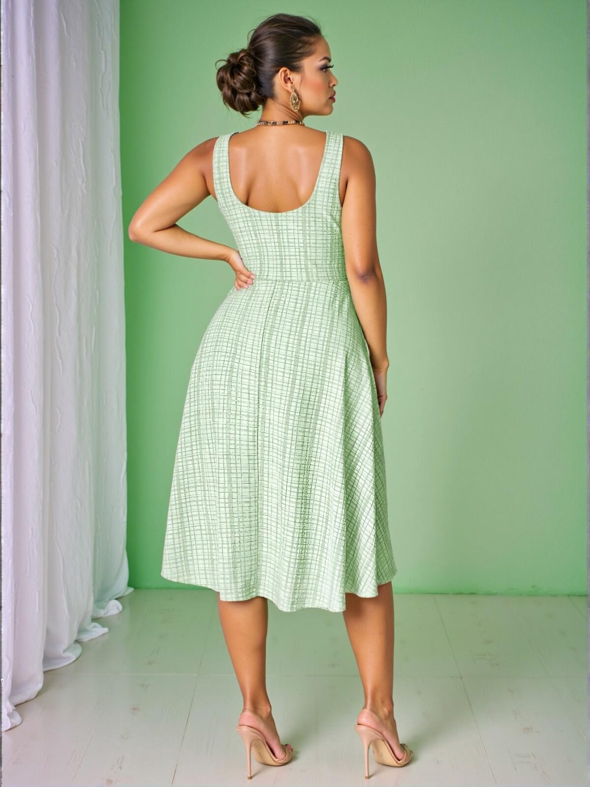 Elegant Green Charming Plus Size Sleeveless Camisole Dress with Pearl Button Detail for a Romantic Valentine's Day Look - Chic, Classy and Trendy Fashion Style to Dress to Impress - Image 2