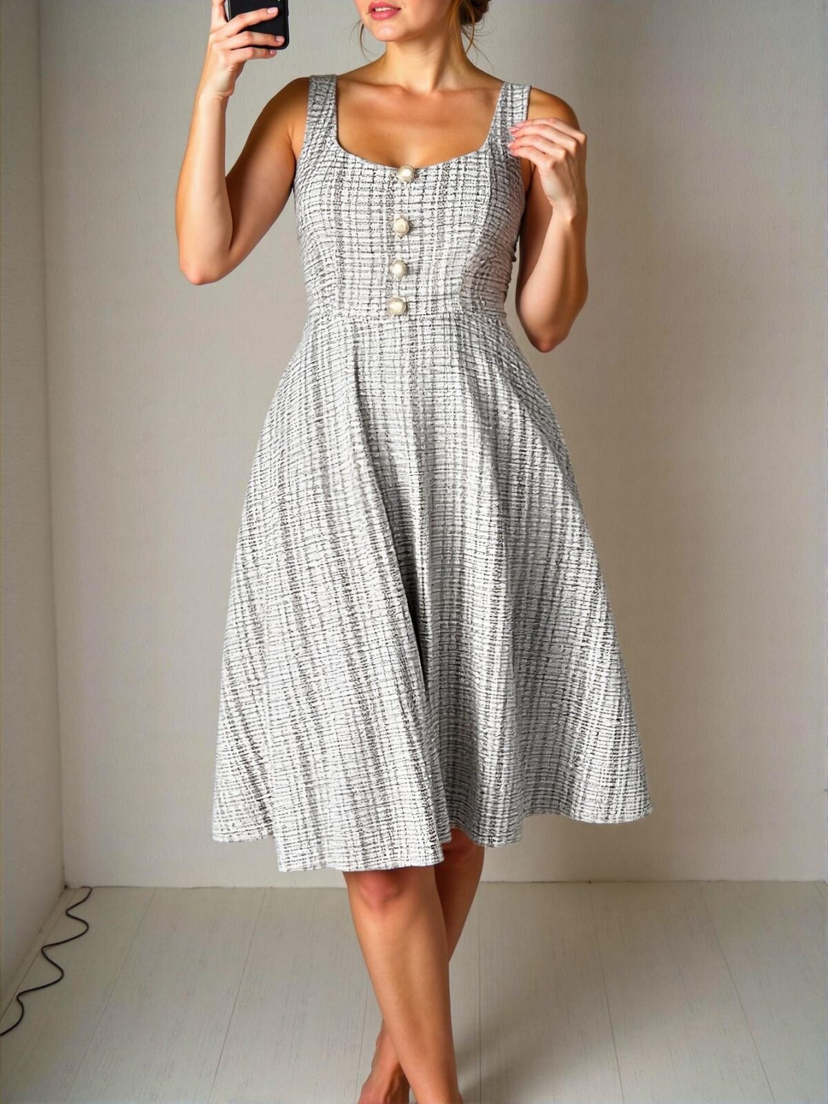 Elegant Multicolor Chic A-Line Dress with Faux Pearl Button Details Perfect for Valentine's Day - Chic, Classy and Trendy Fashion Style to Dress to Impress