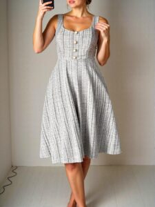 Elegant Multicolor Chic A-Line Dress with Faux Pearl Button Details Perfect for Valentine's Day - Chic, Classy and Trendy Fashion Style to Dress to Impress