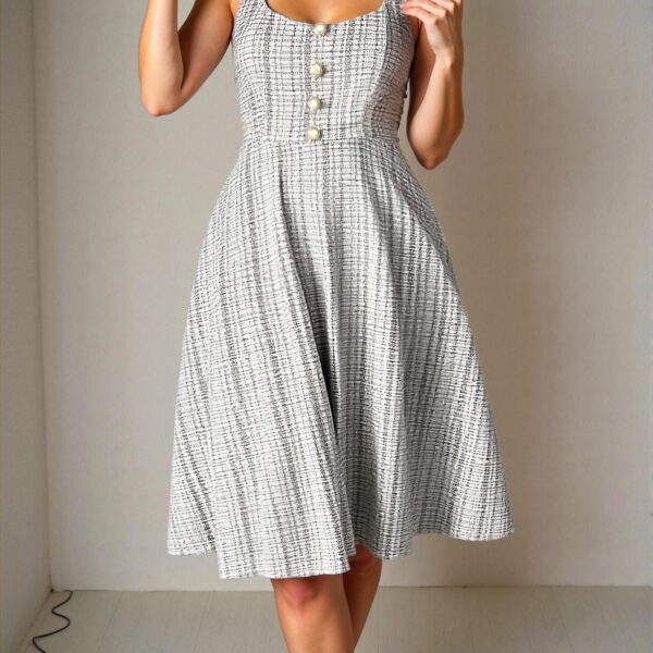 Elegant Multicolor Chic A-Line Dress with Faux Pearl Button Details Perfect for Valentine's Day - Chic, Classy and Trendy Fashion Style to Dress to Impress