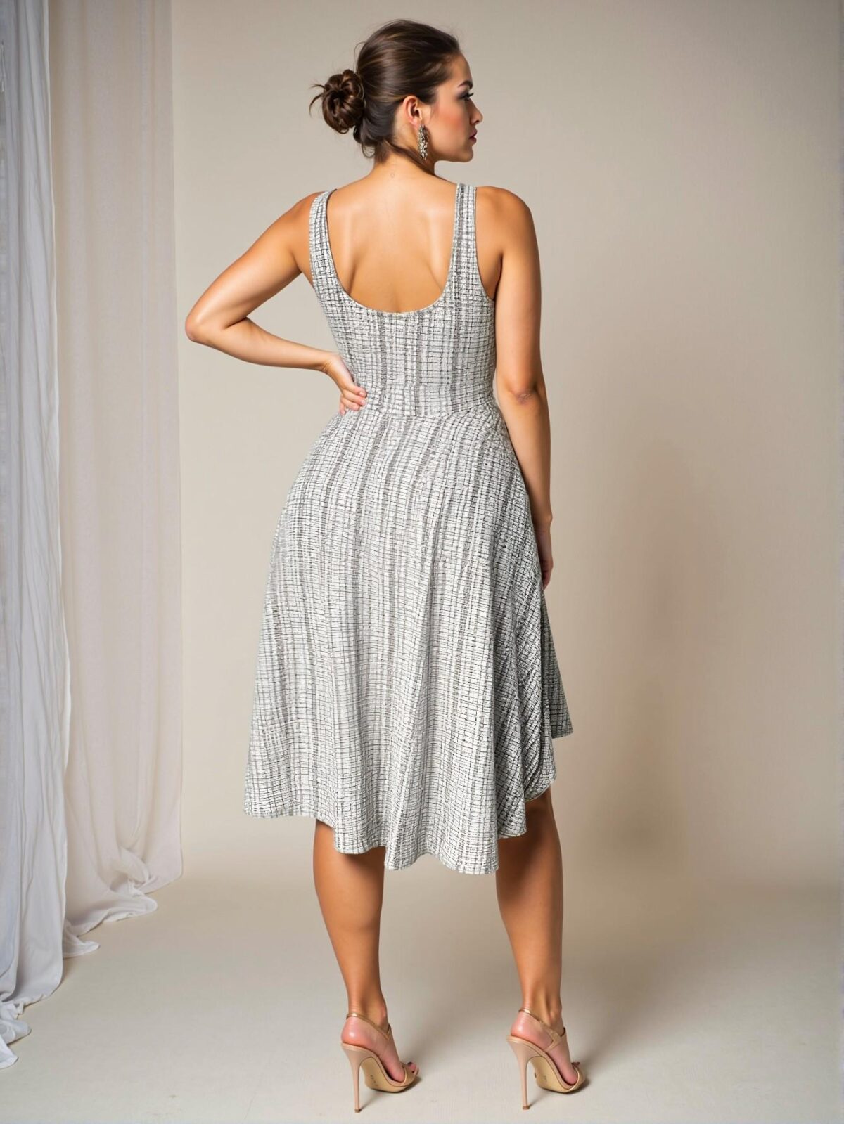 Elegant Multicolor Chic A-Line Dress with Faux Pearl Button Details Perfect for Valentine's Day - Chic, Classy and Trendy Fashion Style to Dress to Impress - Image 2
