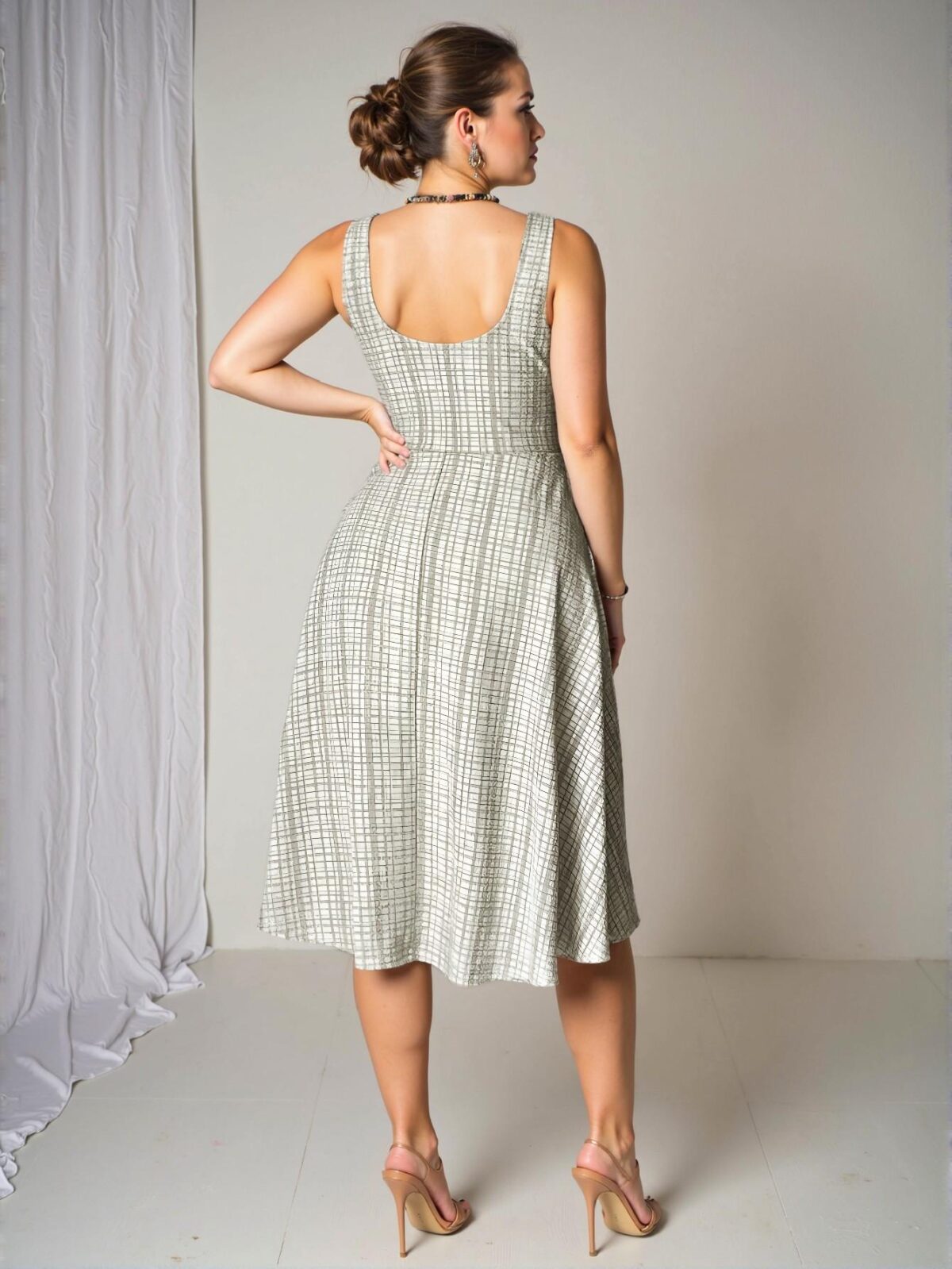 Elegant Coffee Brown A-Line Dress with Faux Pearl Button Details for Chic, Classy, and Trendy Fashion Style to Dress to Impress - Image 2