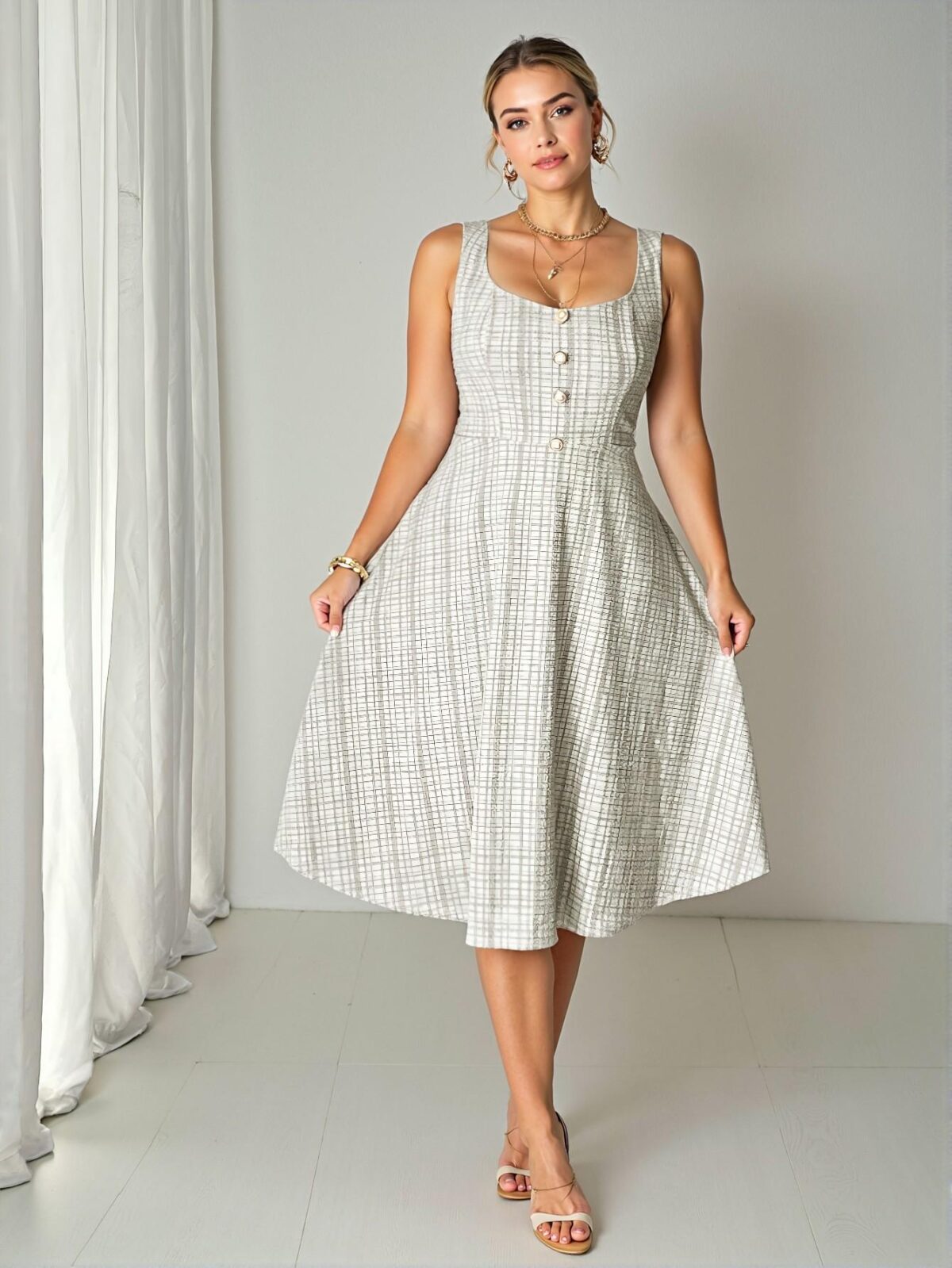Elegant Coffee Brown A-Line Dress with Faux Pearl Button Details for Chic, Classy, and Trendy Fashion Style to Dress to Impress - Image 5