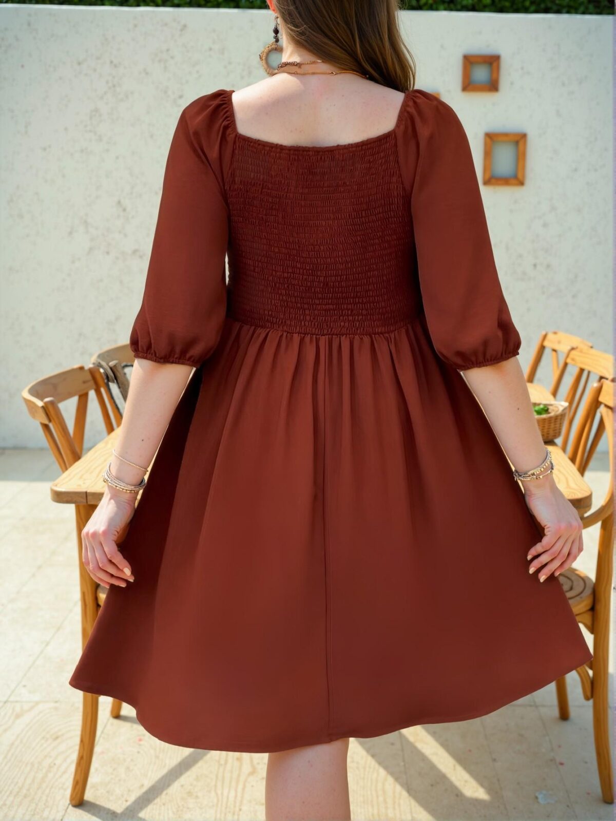Elegant Brown Boho Embroidered A-Line Mini Dress with Sweetheart Neck and Cinched Waist for Casual Outings, Mothers Day Gifts, and Concerts - Chic, Classy and Trendy Fashion Style to Dress to Impress - Image 2