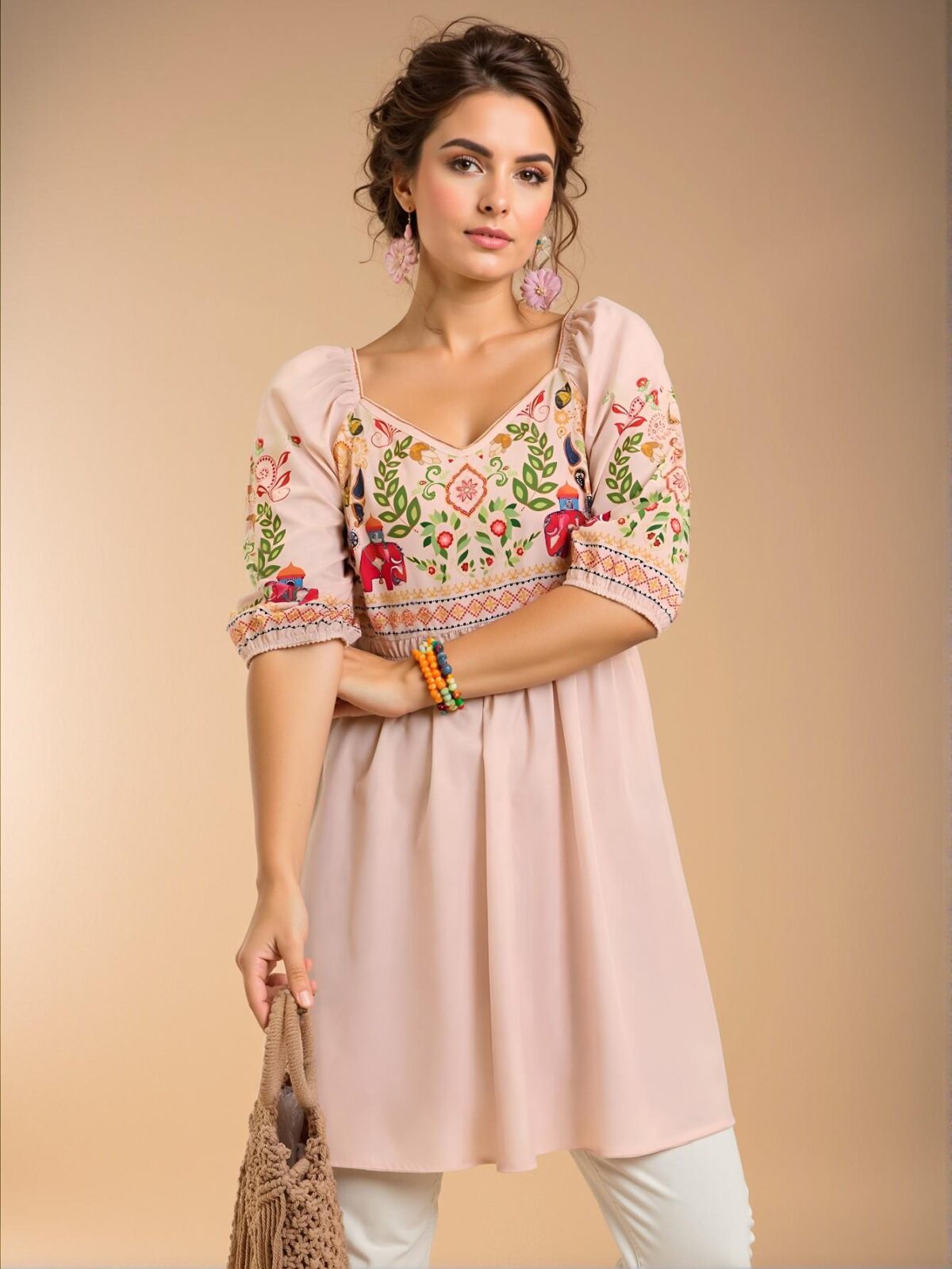 Elegant Apricot Charming A-Line Short Bohemian Casual Dress with Tropical Animal & Floral Print and Drawstring Waist, Chic, Classy and Trendy Fashion Style to Dress to Impress - Image 5