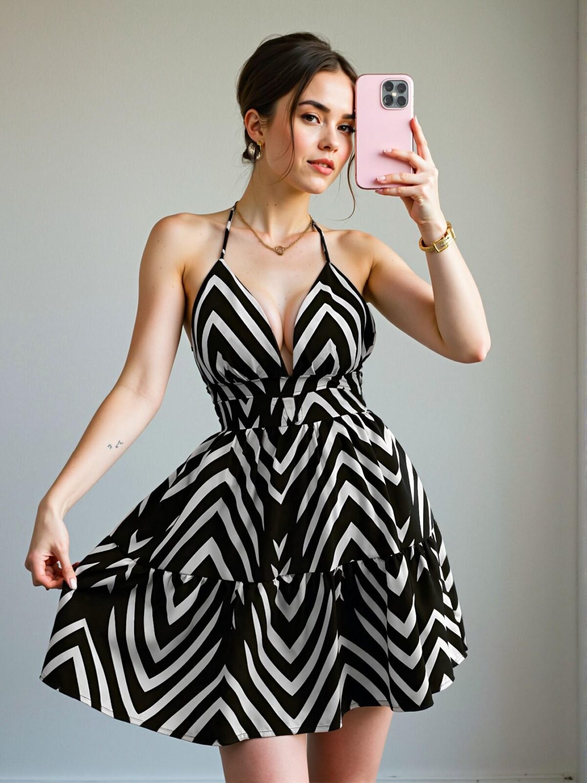 Elegant Black and White Bohemian Backless Spaghetti Strap Vacation Midi Dress for Spring and Summer Chic, Classy and Trendy Fashion Style to Dress to Impress