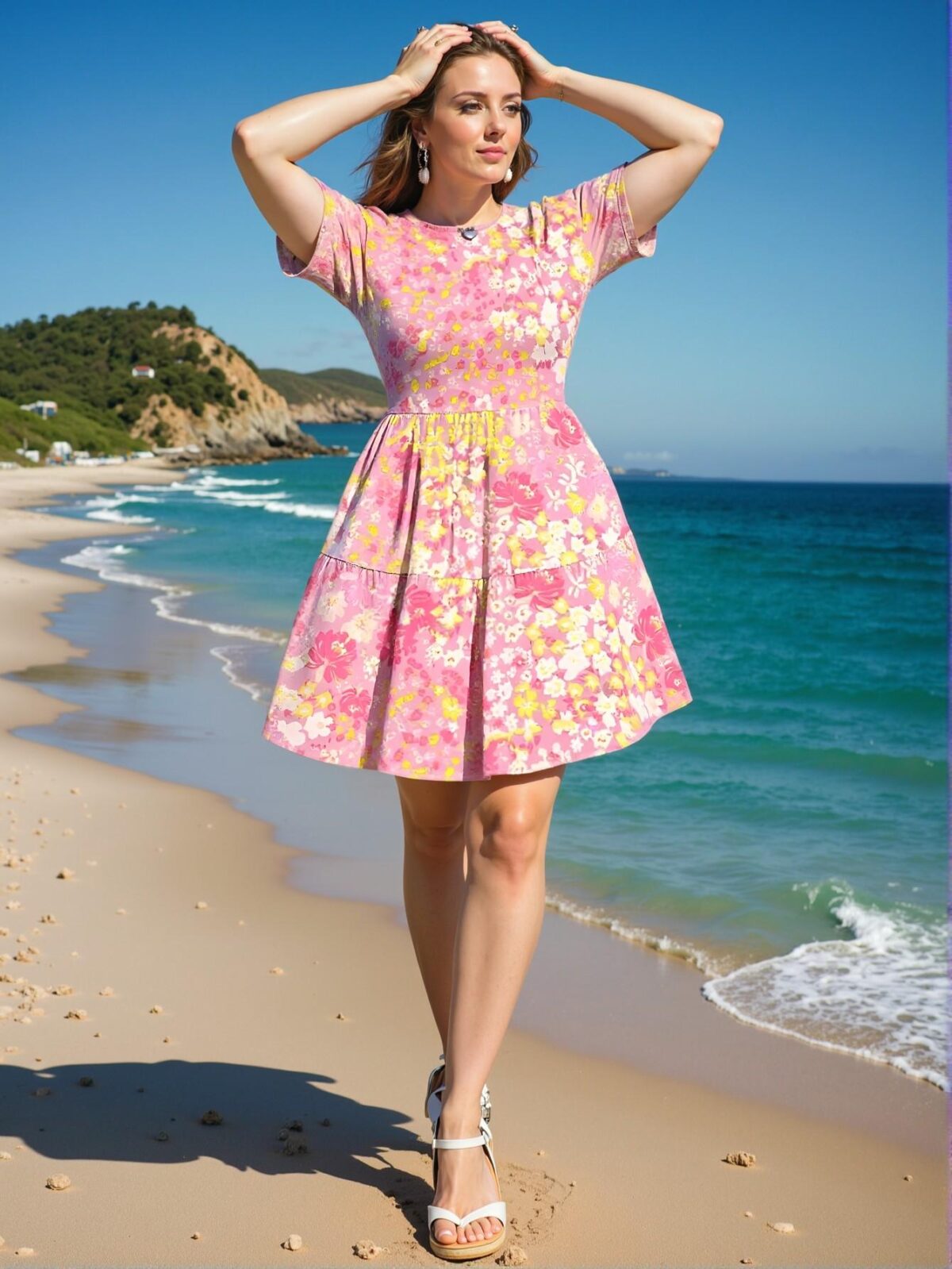 Elegant Multicolor Boho Floral A-Line Summer Dress with Ruffle Hem and Short Sleeves, Perfect for Birthdays and Mother's Day Gifts, Chic, Classy and Trendy Fashion Style to Dress to Impress - Image 4