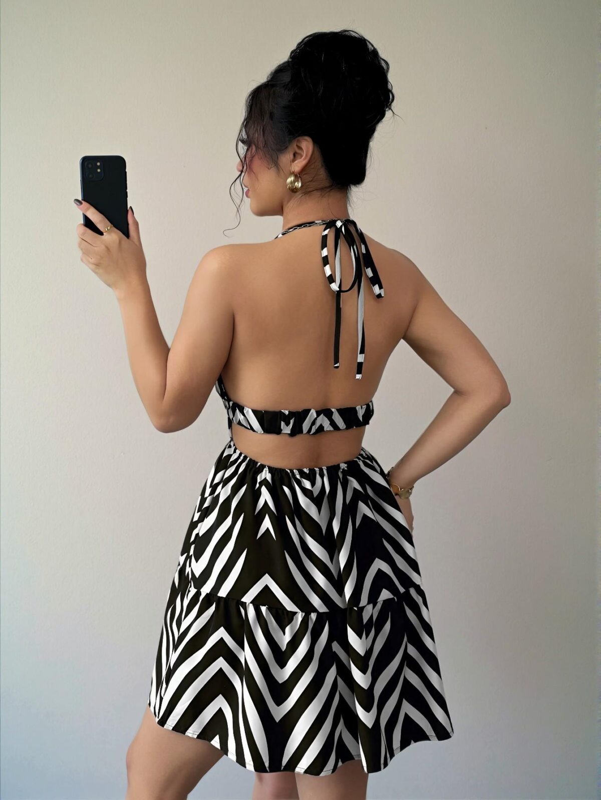 Elegant Black and White Bohemian Backless Spaghetti Strap Vacation Midi Dress for Spring and Summer Chic, Classy and Trendy Fashion Style to Dress to Impress - Image 2