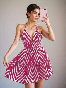 Elegant Hot Pink Bohemian Tie-Neck Backless Cami Dress with Ruffled Hem for Spring and Summer - Chic, Classy and Trendy Fashion Style to Dress to Impress