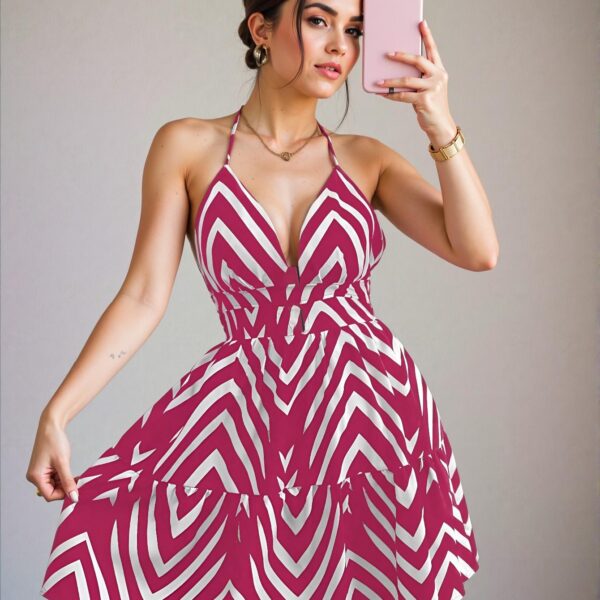 Elegant Hot Pink Bohemian Tie-Neck Backless Cami Dress with Ruffled Hem for Spring and Summer - Chic, Classy and Trendy Fashion Style to Dress to Impress