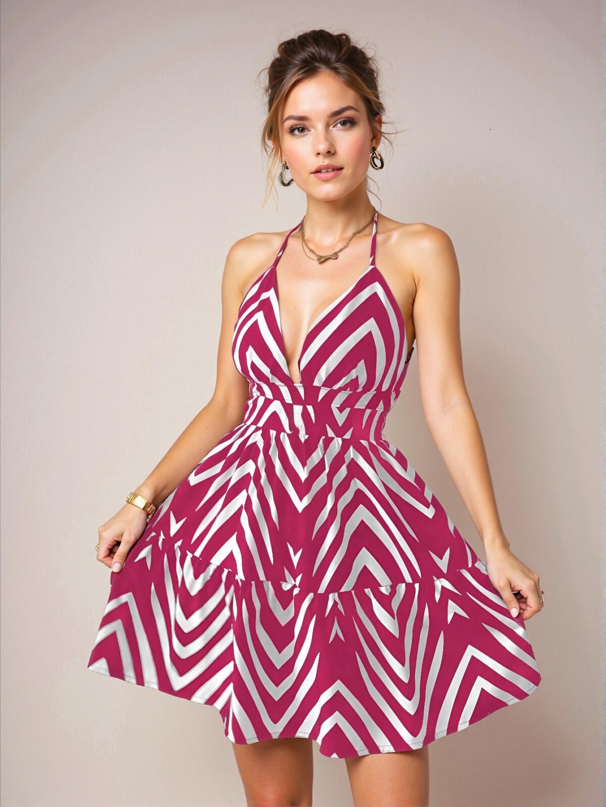Elegant Hot Pink Bohemian Tie-Neck Backless Cami Dress with Ruffled Hem for Spring and Summer - Chic, Classy and Trendy Fashion Style to Dress to Impress - Image 3