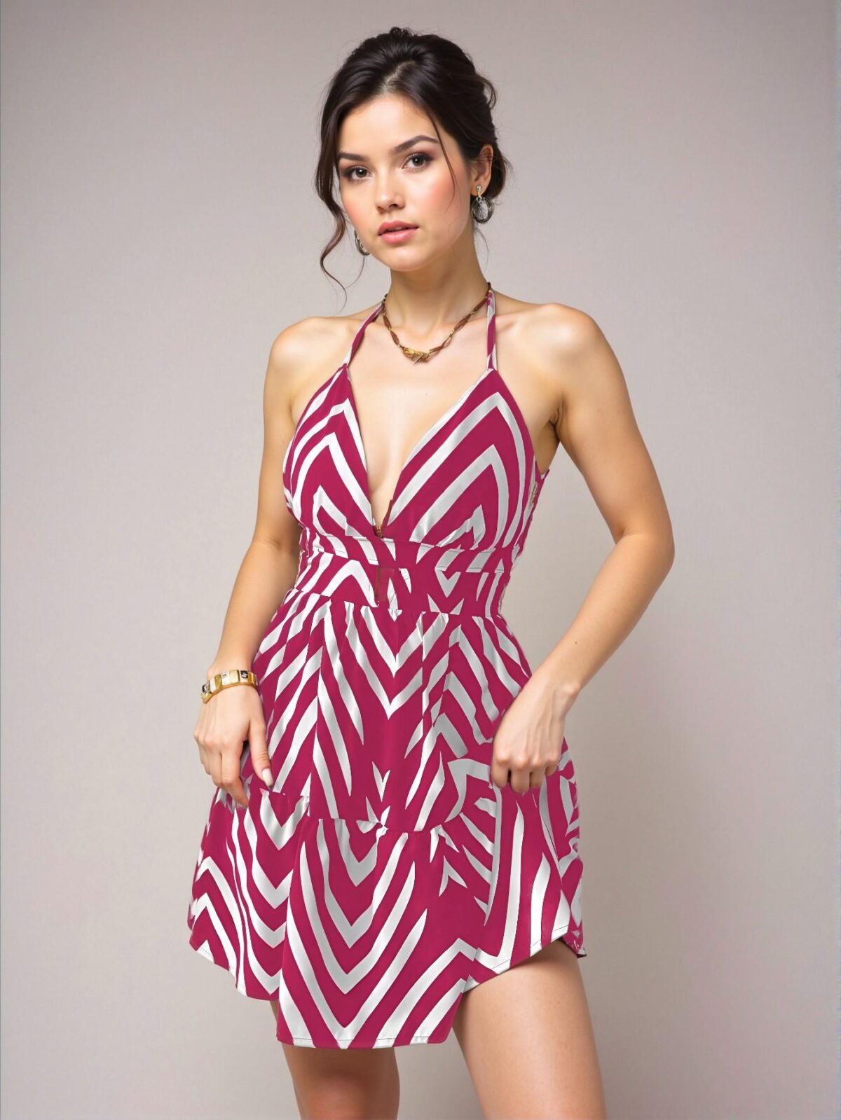 Elegant Hot Pink Bohemian Tie-Neck Backless Cami Dress with Ruffled Hem for Spring and Summer - Chic, Classy and Trendy Fashion Style to Dress to Impress - Image 4