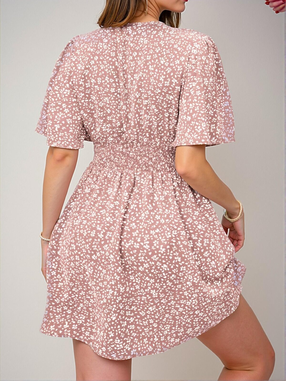 Elegant Pink Bohemian Floral Midi Dress with Cinched Waist for Summer - Chic, Classy and Trendy Fashion Style to Dress to Impress - Image 2