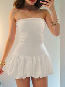 Elegant White Strapless Ruffle A-Line Dress Perfect for Spring and Summer Chic, Classy and Trendy Fashion Style to Dress to Impress