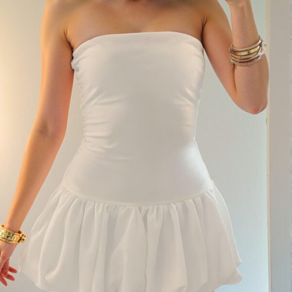Elegant White Strapless Ruffle A-Line Dress Perfect for Spring and Summer Chic, Classy and Trendy Fashion Style to Dress to Impress
