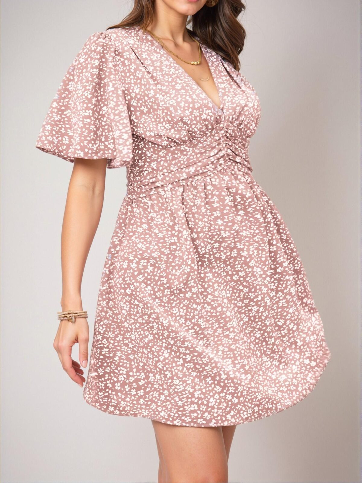 Elegant Pink Bohemian Floral Midi Dress with Cinched Waist for Summer - Chic, Classy and Trendy Fashion Style to Dress to Impress - Image 3