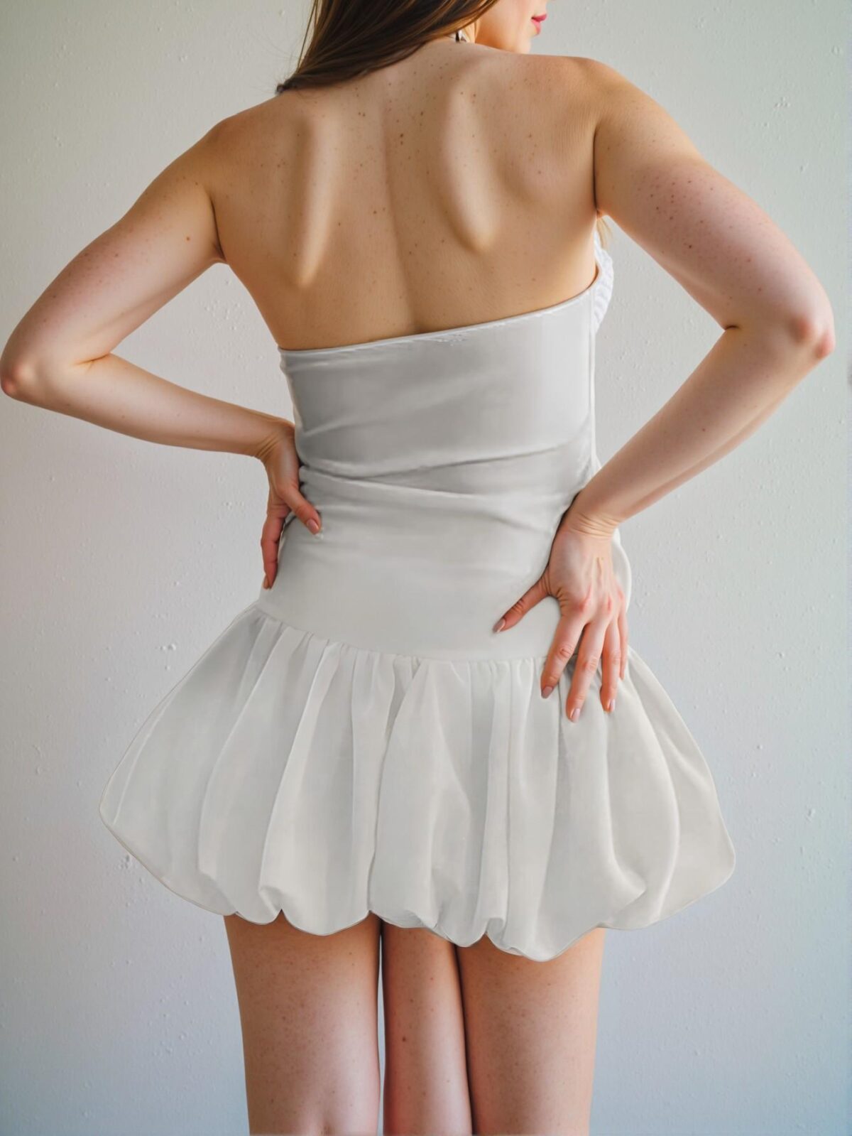Elegant White Strapless Ruffle A-Line Dress Perfect for Spring and Summer Chic, Classy and Trendy Fashion Style to Dress to Impress - Image 2