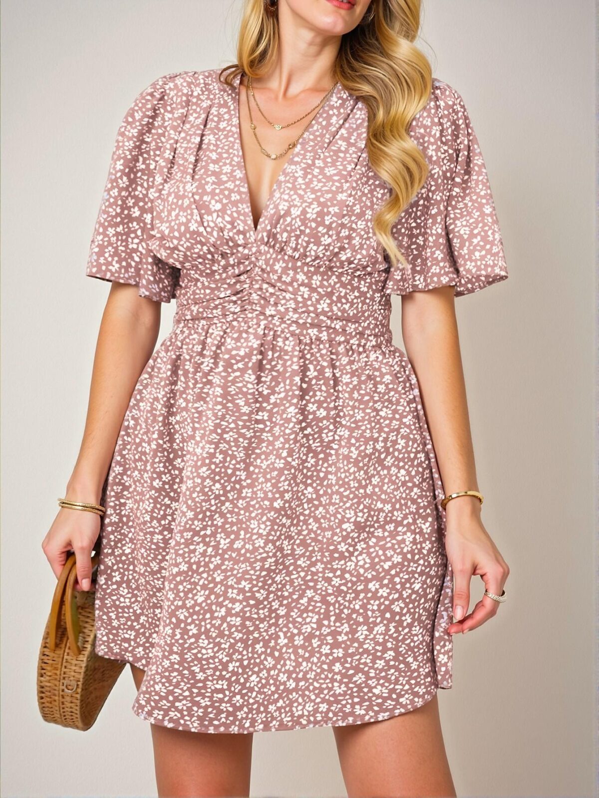 Elegant Pink Bohemian Floral Midi Dress with Cinched Waist for Summer - Chic, Classy and Trendy Fashion Style to Dress to Impress - Image 5