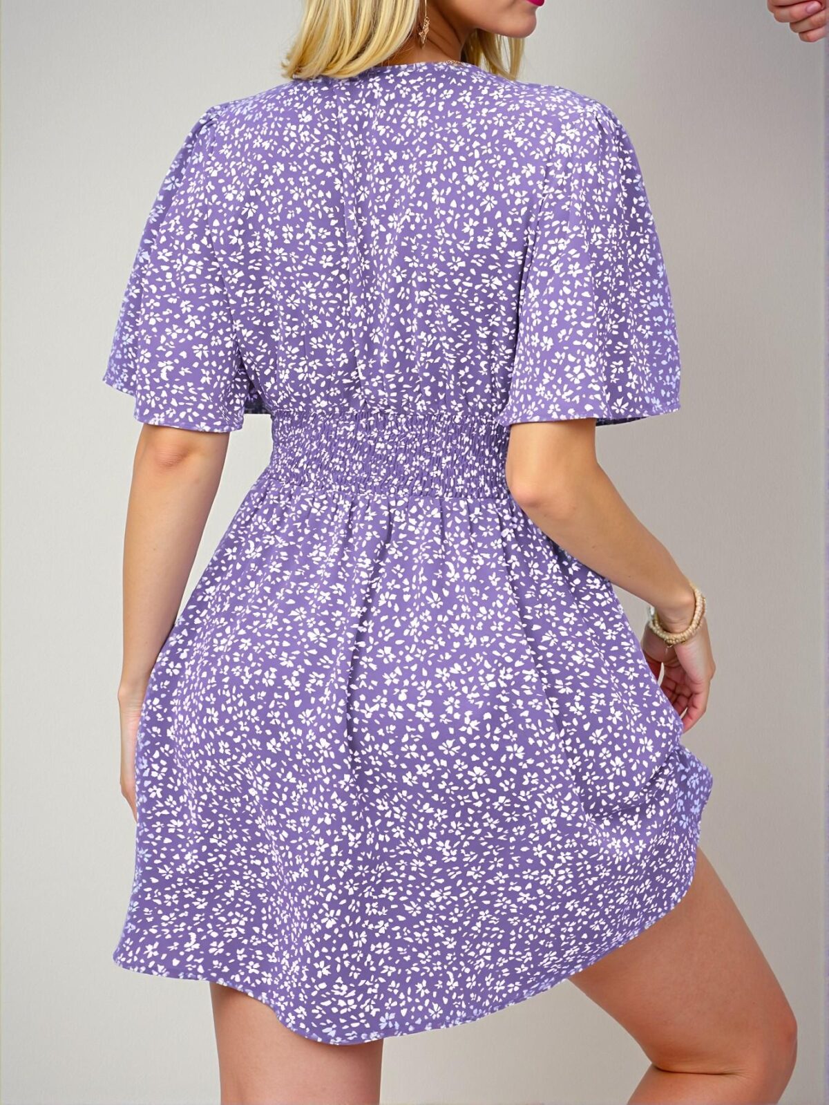 Elegant Purple Bohemian V-Neck Allover Printed Waist-Cinching Midi Dress for Summer - Chic, Classy and Trendy Fashion Style to Dress to Impress - Image 2