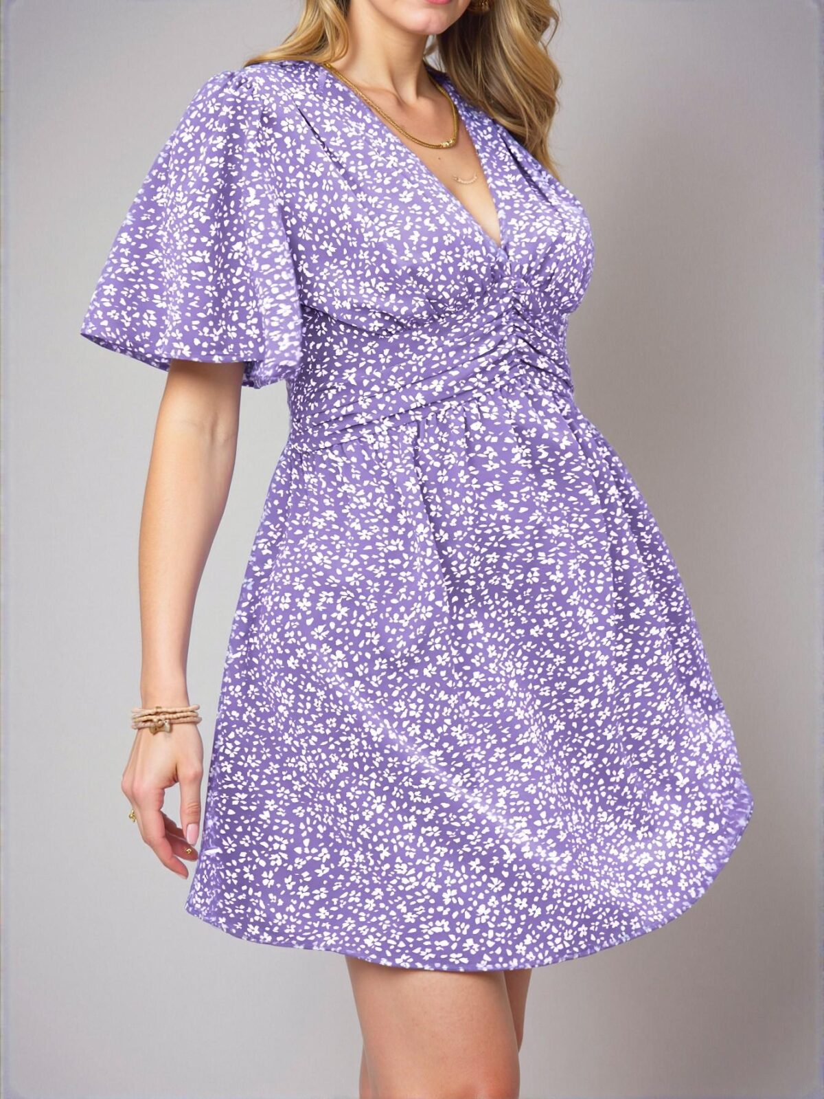 Elegant Purple Bohemian V-Neck Allover Printed Waist-Cinching Midi Dress for Summer - Chic, Classy and Trendy Fashion Style to Dress to Impress - Image 5