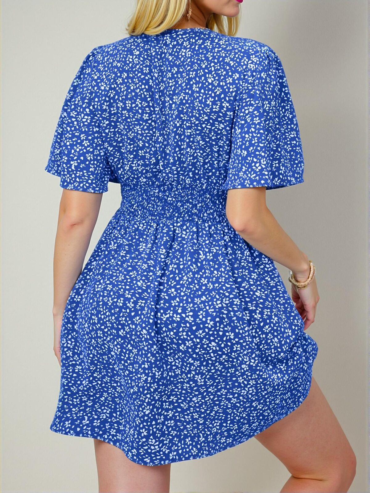 Elegant Royal Blue Flounce Sleeve A-Line Floral Dress for Beach Vacations – Chic, Classy and Trendy Fashion Style to Dress to Impress - Image 2