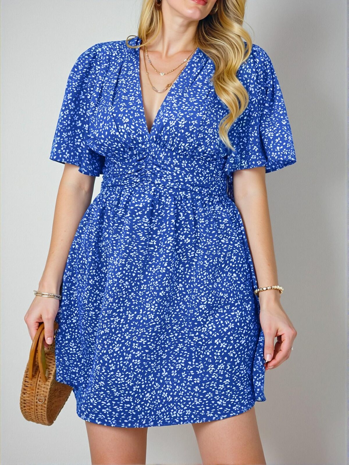 Elegant Royal Blue Flounce Sleeve A-Line Floral Dress for Beach Vacations – Chic, Classy and Trendy Fashion Style to Dress to Impress - Image 3