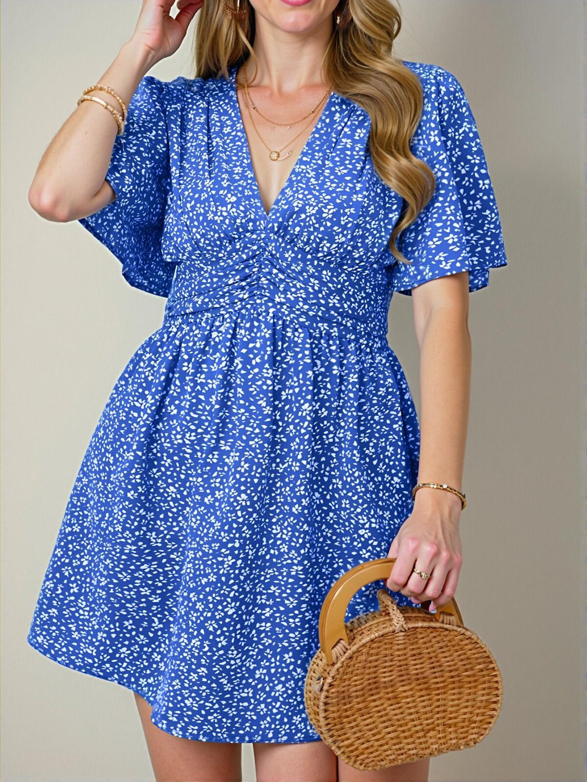 Elegant Royal Blue Flounce Sleeve A-Line Floral Dress for Beach Vacations – Chic, Classy and Trendy Fashion Style to Dress to Impress - Image 4