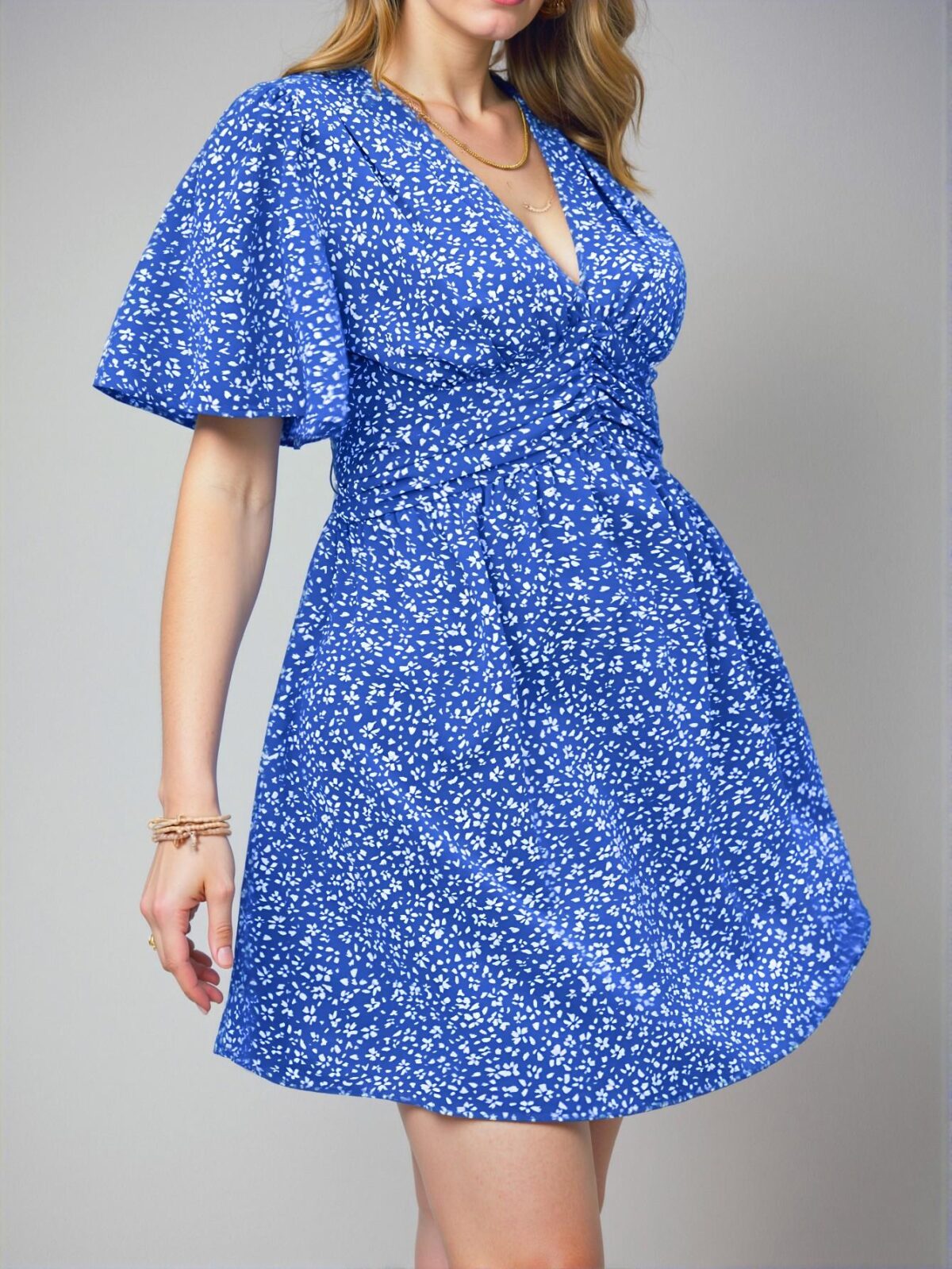 Elegant Royal Blue Flounce Sleeve A-Line Floral Dress for Beach Vacations – Chic, Classy and Trendy Fashion Style to Dress to Impress - Image 5