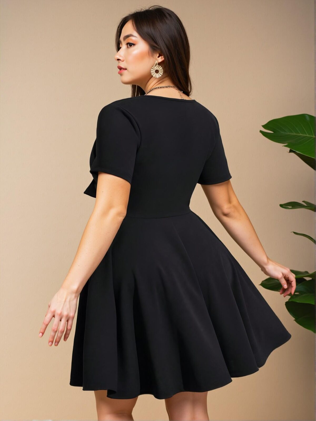 Elegant Black Stylish Front Tie Short Sleeve Bodycon Mini Dress for a Chic, Classy and Trendy Fashion Style to Dress to Impress - Image 4